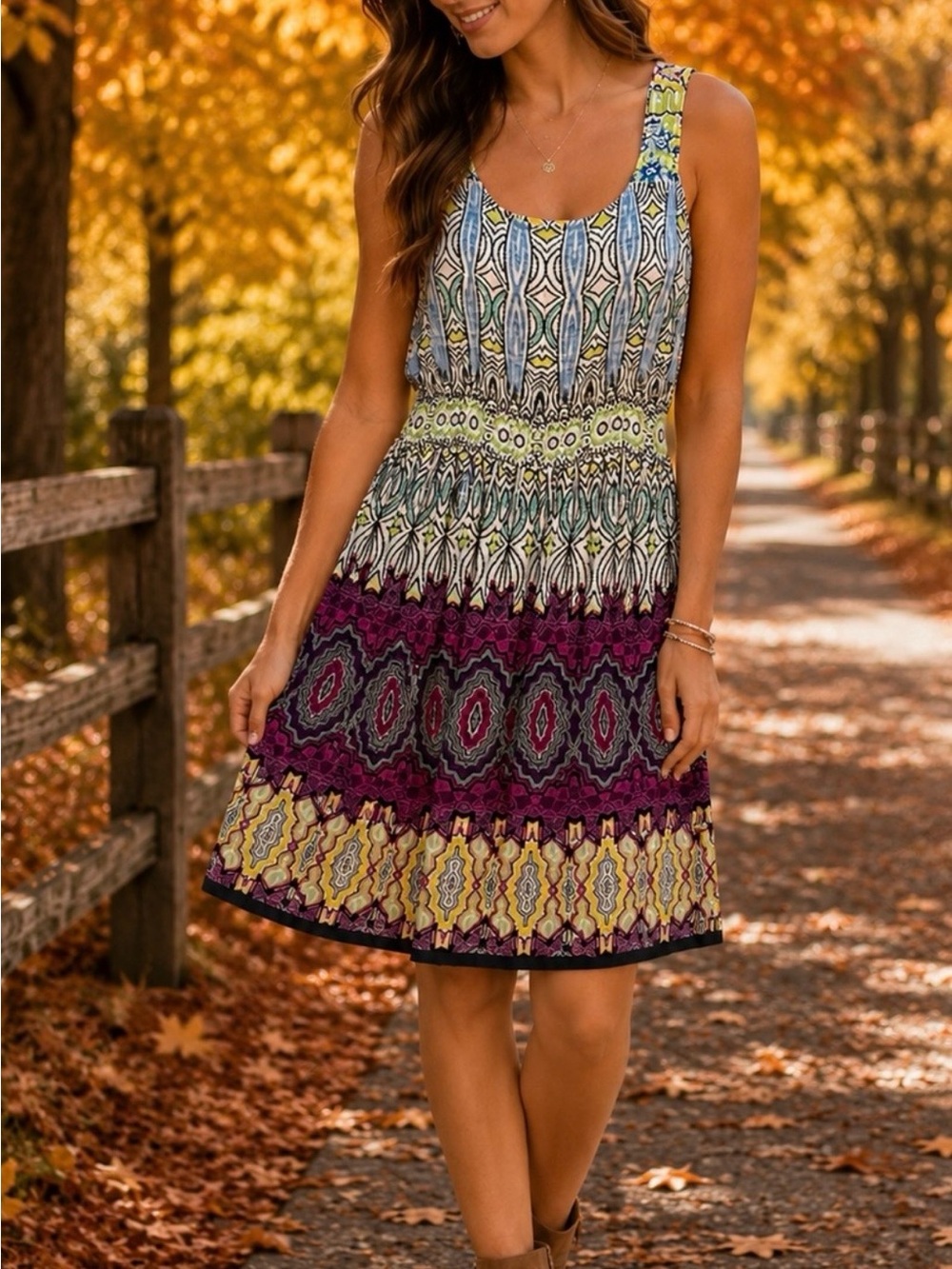 Patrons of Peace Sleeveless Mini Dress in Purple, Yellow, Blue, Black